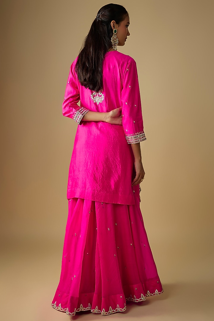 Hot Pink Spun Silk Bridal Sharara Set by SURBHI SHAH at Pernia's Pop Up Shop