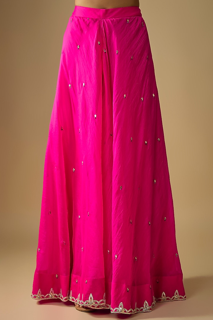 Hot Pink Spun Silk Bridal Sharara Set by SURBHI SHAH at Pernia's Pop Up Shop