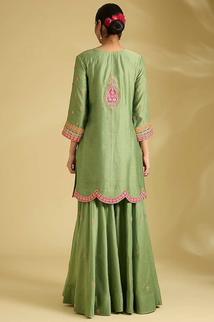 Sage Green Chanderi Wedding Sharara Set by Surbhi Shah at Pernia's Pop Up Shop