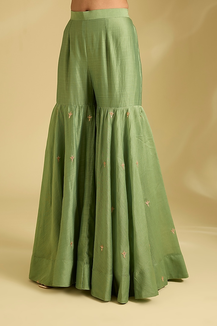 Sage Green Chanderi Wedding Sharara Set by Surbhi Shah at Pernia's Pop Up Shop
