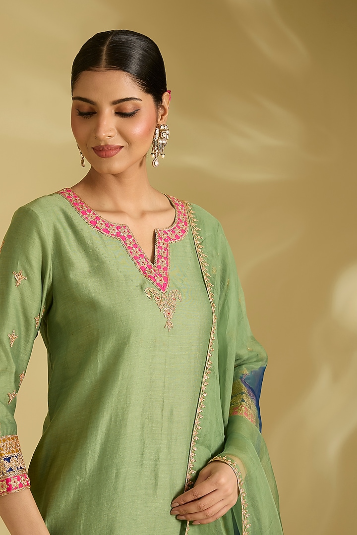 Sage Green Chanderi Wedding Sharara Set by Surbhi Shah at Pernia's Pop Up Shop