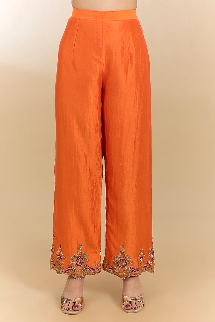 Orange Spun Silk Marori Work Angrakha Kurta Set by Surbhi Shah at Pernia's Pop Up Shop