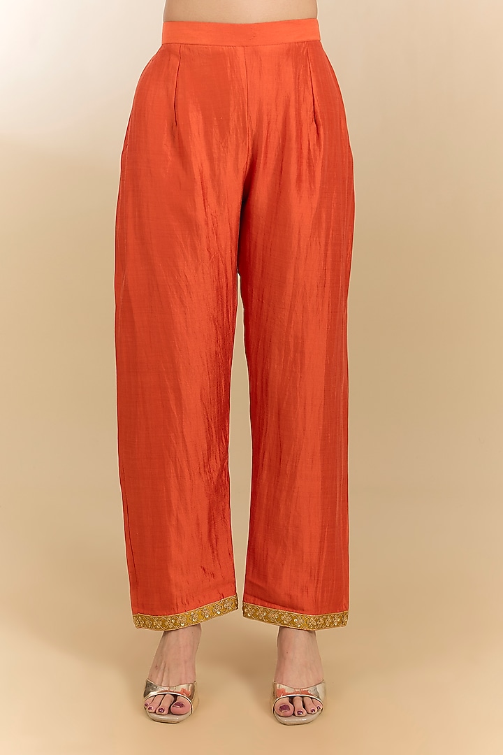 Orange Spun Silk Marori Work Angrakha Kurta Set by Surbhi Shah at Pernia's Pop Up Shop