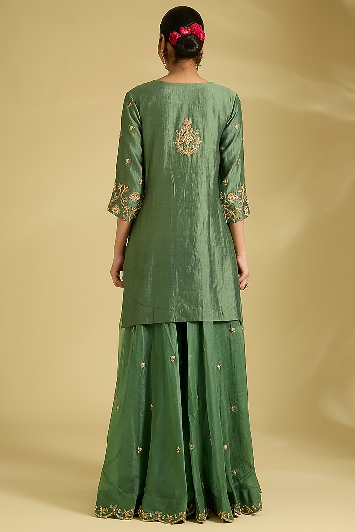 Sage Green Spun Silk Wedding Sharara Set by Surbhi Shah at Pernia's Pop Up Shop