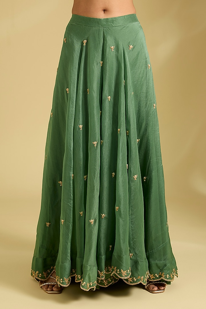 Sage Green Spun Silk Wedding Sharara Set by Surbhi Shah at Pernia's Pop Up Shop