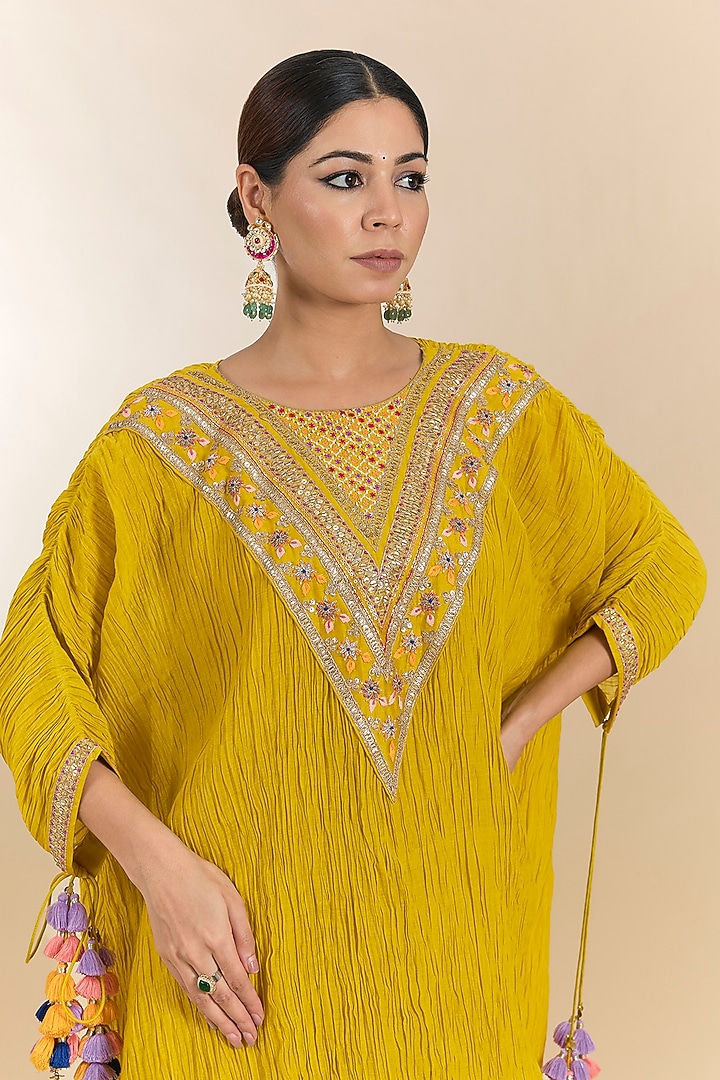 Lime Chanderi Marori Work Kaftan Set by Surbhi Shah at Pernia's Pop Up Shop