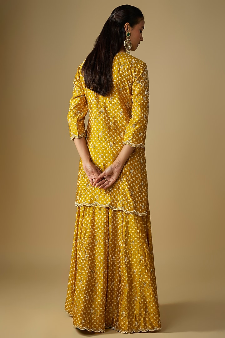 Mustard Yellow Spun Silk Pearl Embroidered Wedding Sharara Set by SURBHI SHAH at Pernia's Pop Up Shop