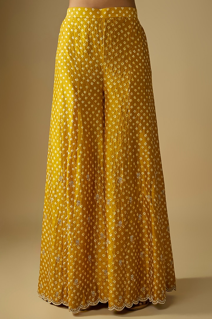 Mustard Yellow Spun Silk Pearl Embroidered Wedding Sharara Set by SURBHI SHAH at Pernia's Pop Up Shop