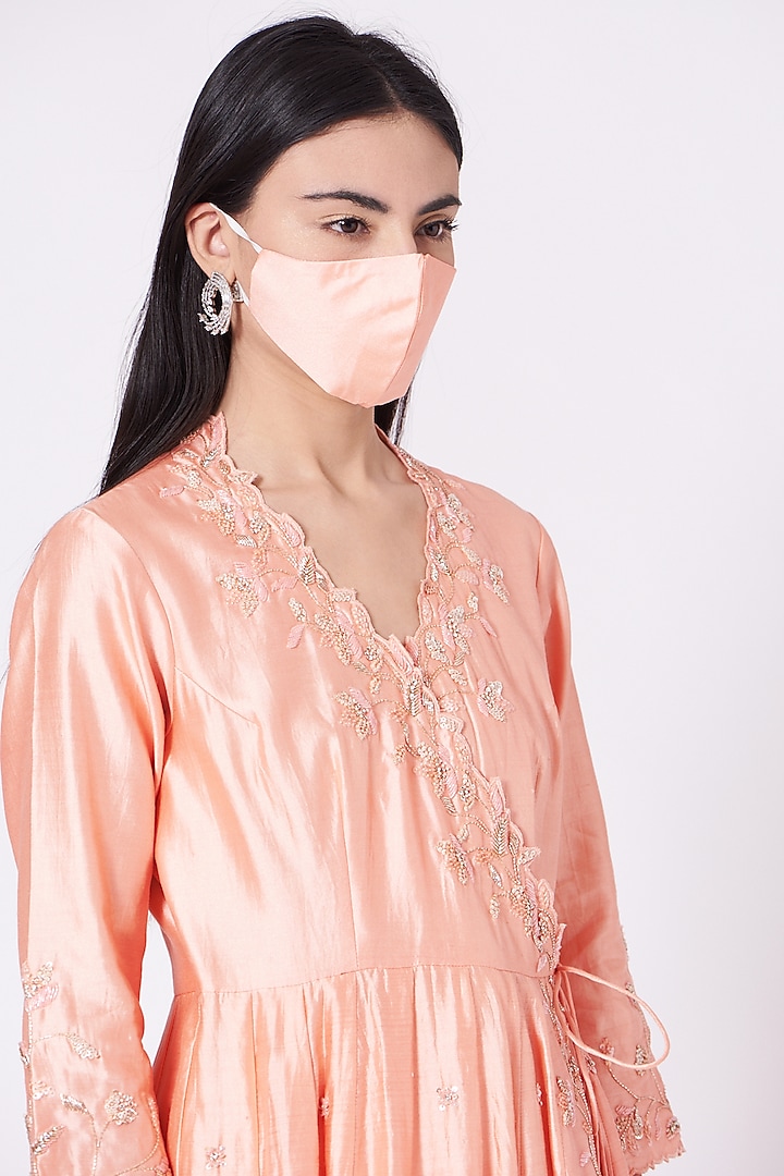 Peach Hand Embroidered Angrakha Kurta Set by SURBHI SHAH at Pernia's Pop Up Shop
