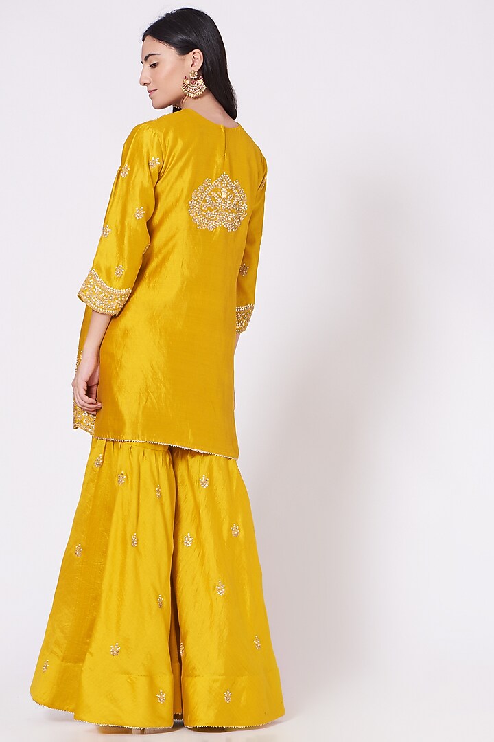 Yellow Pure Spun Silk Wedding Sharara Set by SURBHI SHAH at Pernia's Pop Up Shop