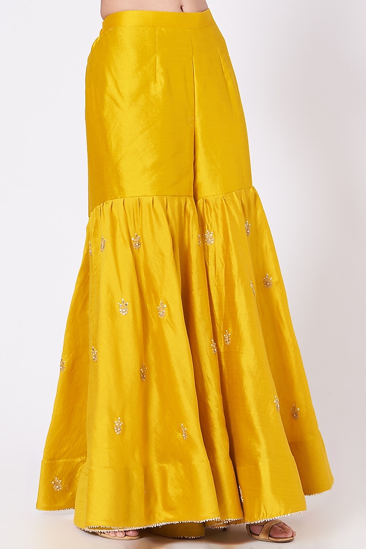Yellow Pure Spun Silk Wedding Sharara Set by SURBHI SHAH at Pernia's Pop Up Shop