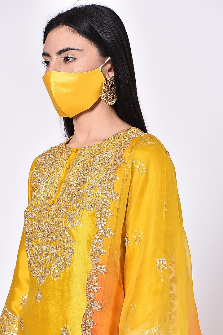 Yellow Pure Spun Silk Wedding Sharara Set by SURBHI SHAH at Pernia's Pop Up Shop