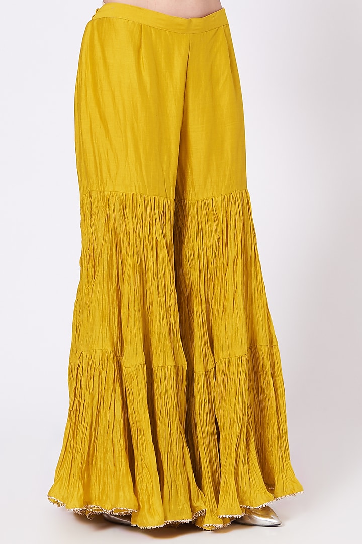 Yellow Pure Crushed Chanderi Wedding Sharara Set by SURBHI SHAH at Pernia's Pop Up Shop