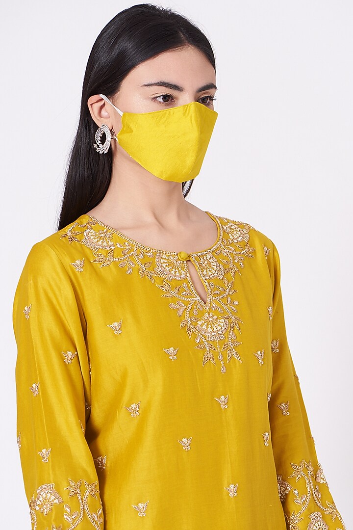 Yellow Pure Crushed Chanderi Wedding Sharara Set by SURBHI SHAH at Pernia's Pop Up Shop