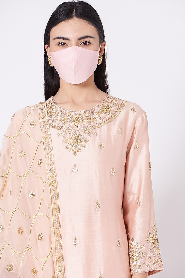 Rose Gold Hand Embroidered Kurta Set by SURBHI SHAH at Pernia's Pop Up Shop