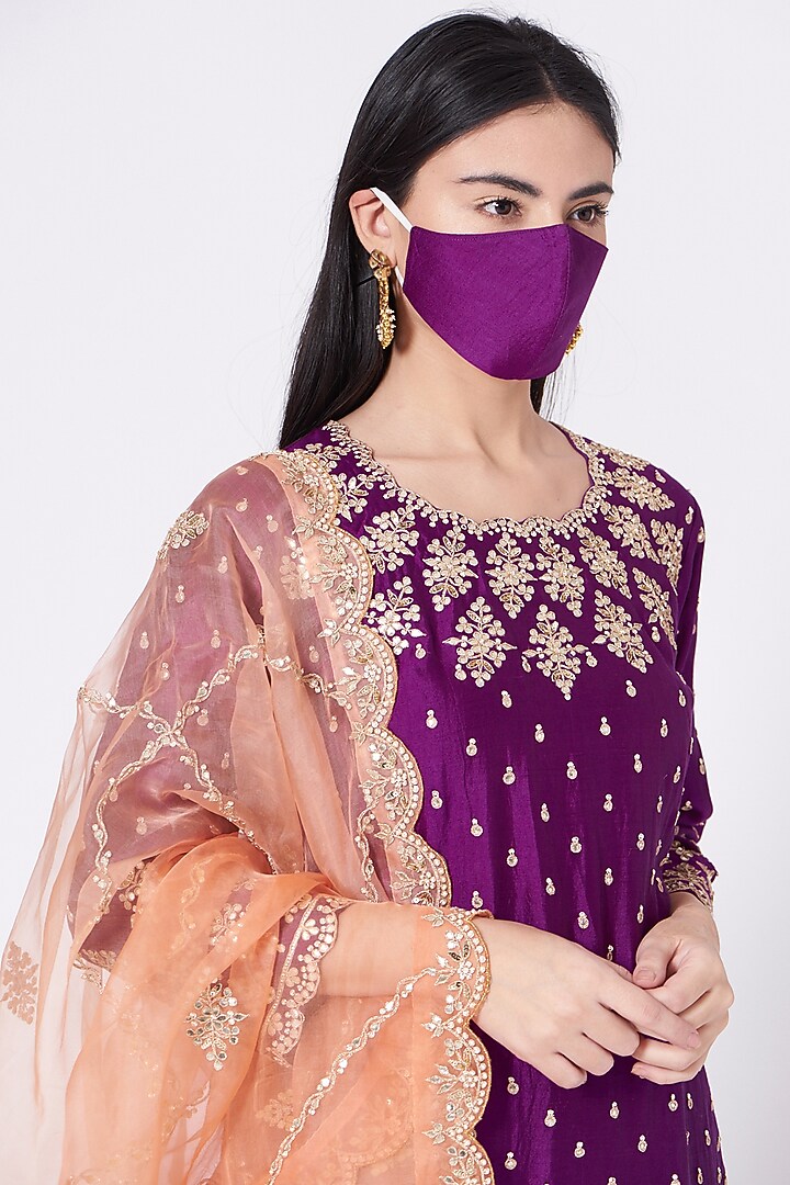 Purple Hand Embroidered Kurta Set by SURBHI SHAH at Pernia's Pop Up Shop