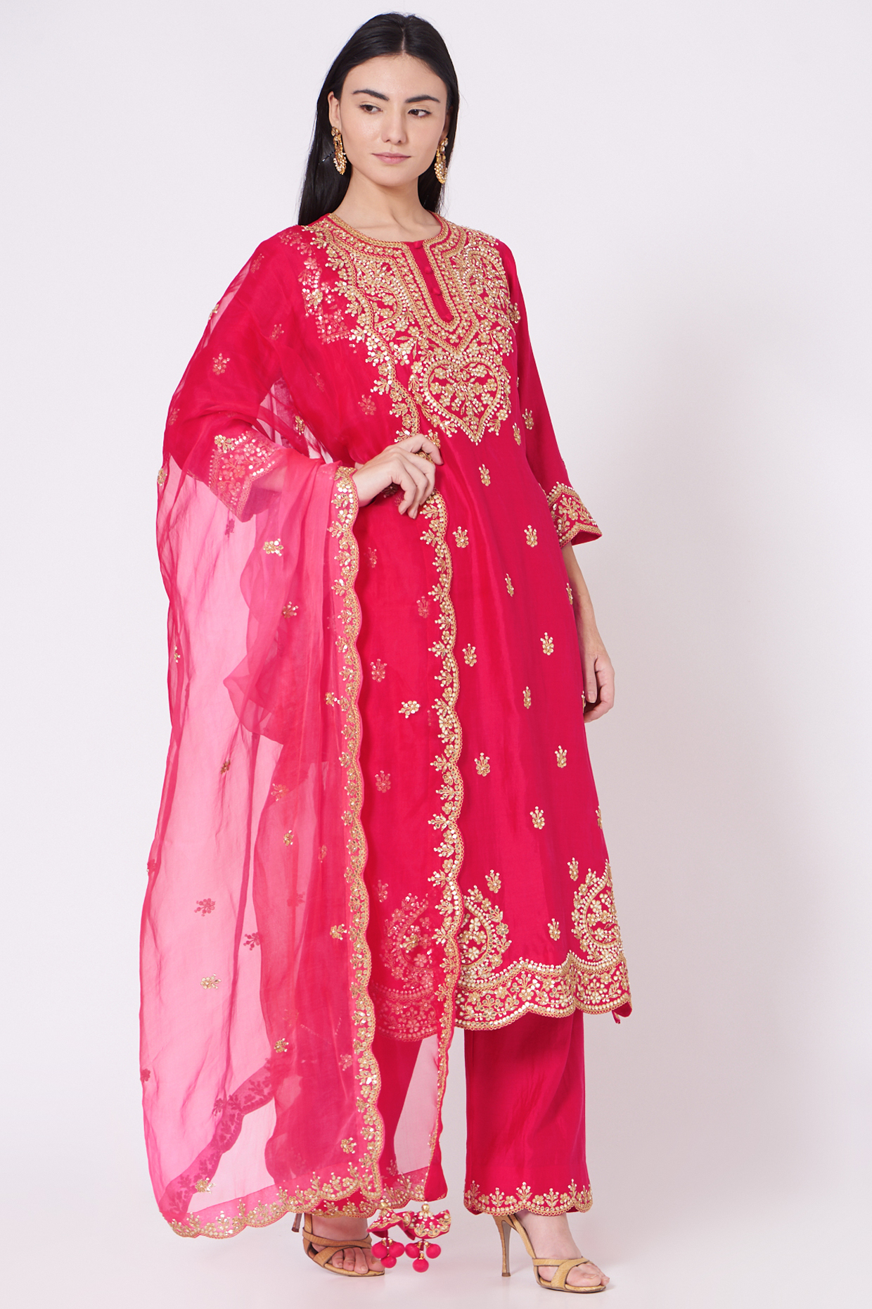 Red Hand Embroidered Kurta Set by SURBHI SHAH at Pernia's Pop Up Shop