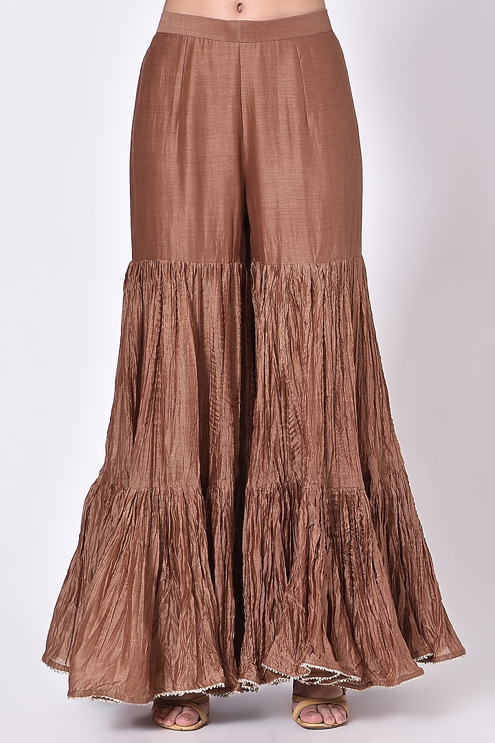 Brown Crushed Chanderi Wedding Sharara Set by SURBHI SHAH at Pernia's Pop Up Shop