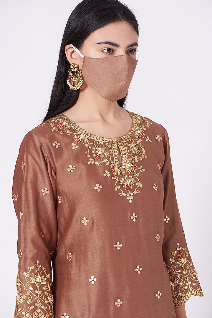 Brown Crushed Chanderi Wedding Sharara Set by SURBHI SHAH at Pernia's Pop Up Shop