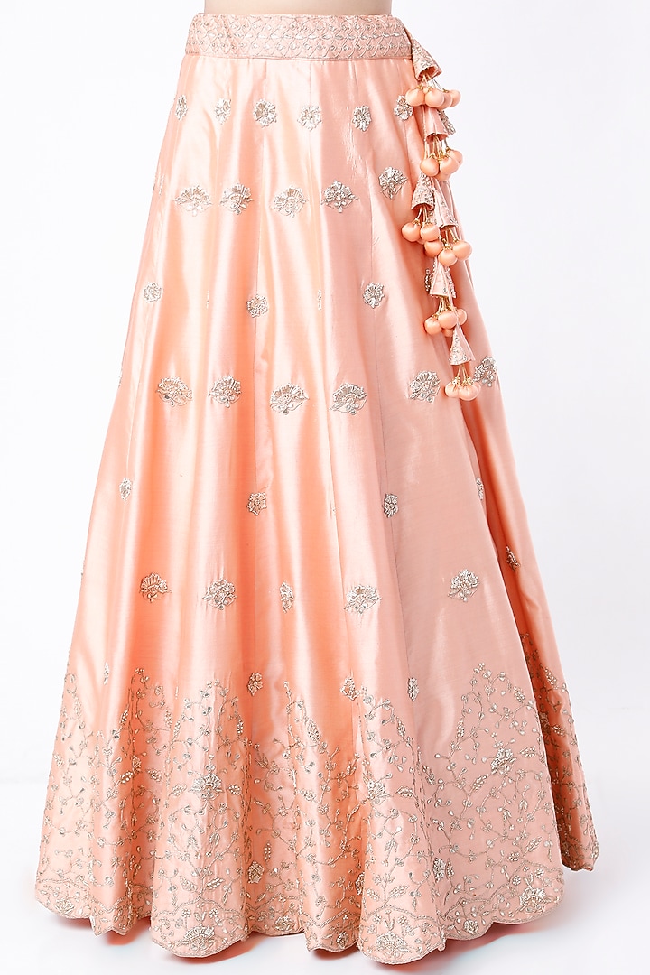 Peach Hand Embroidered Wedding Lehenga Set by SURBHI SHAH at Pernia's Pop Up Shop