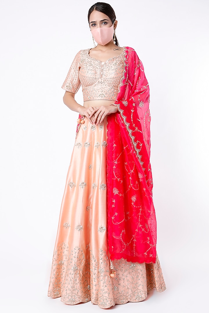 Peach Hand Embroidered Wedding Lehenga Set by SURBHI SHAH at Pernia's Pop Up Shop