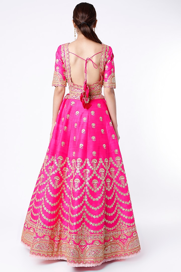 Hot Pink Hand Embroidered Wedding Lehenga Set by SURBHI SHAH at Pernia's Pop Up Shop