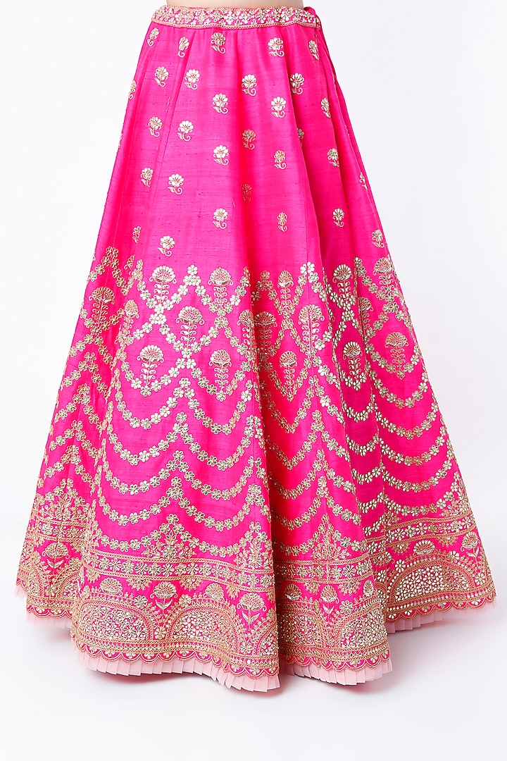Hot Pink Hand Embroidered Wedding Lehenga Set by SURBHI SHAH at Pernia's Pop Up Shop