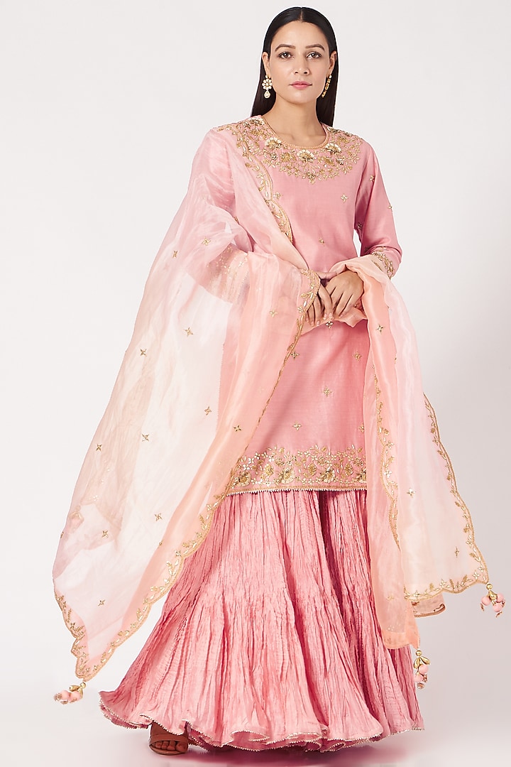 Pink Chanderi Sharara Set by SURBHI SHAH at Pernia's Pop Up Shop