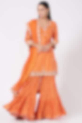 Orange Chanderi Sharara Set by SURBHI SHAH
