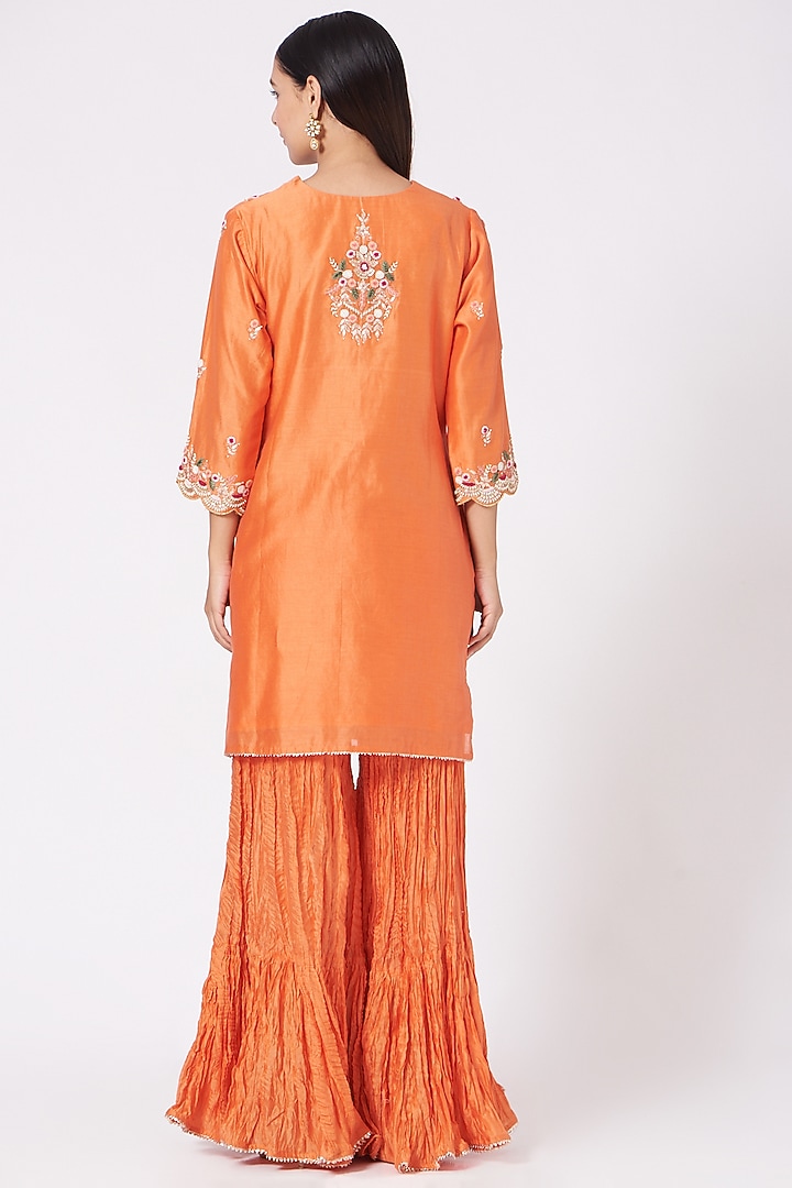 Orange Chanderi Wedding Sharara Set by SURBHI SHAH at Pernia's Pop Up Shop