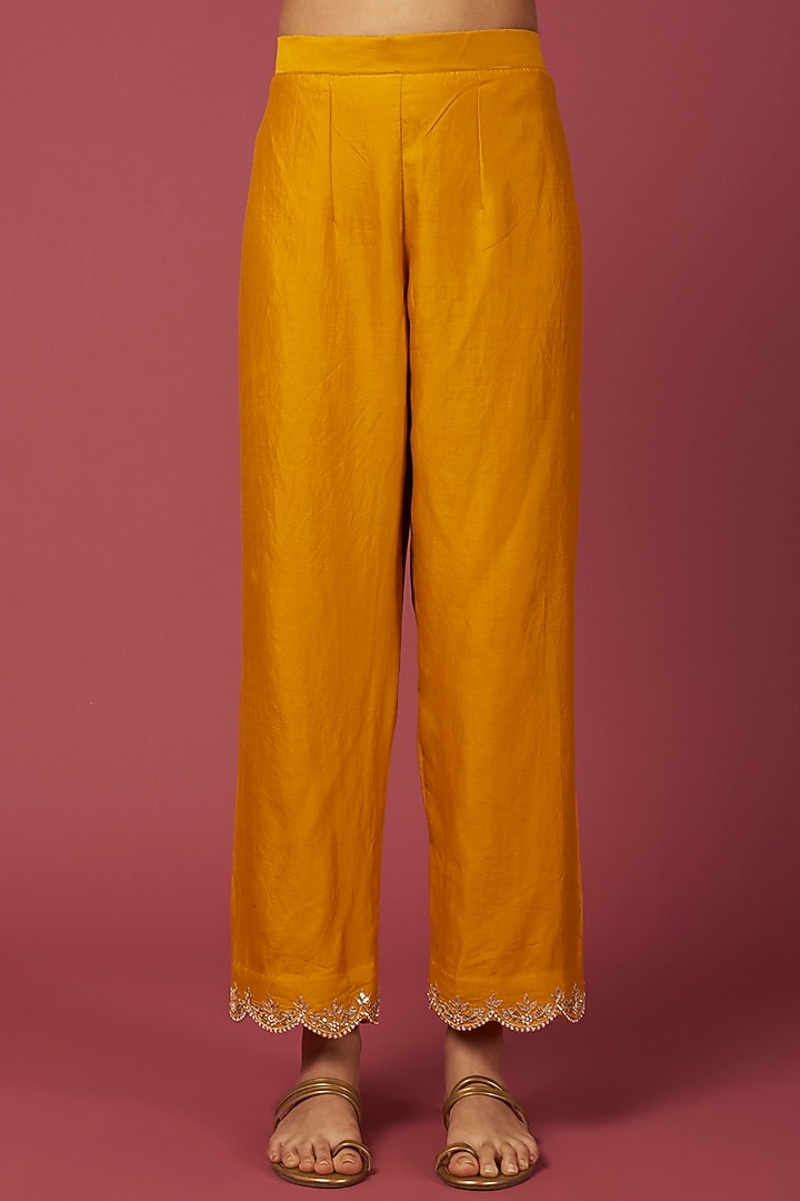Mustard Yellow Embroidered Kurta Set by SURBHI SHAH at Pernia's Pop Up Shop