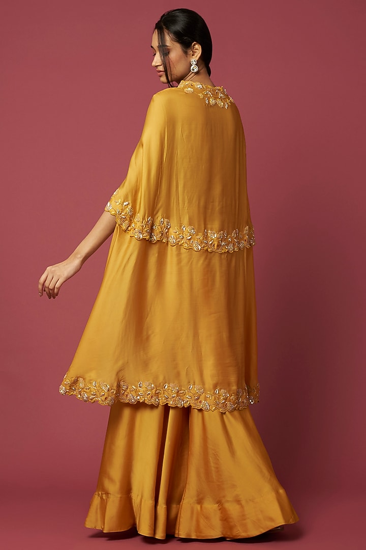 Yellow Embroidered Cape Set by SURBHI SHAH at Pernia's Pop Up Shop