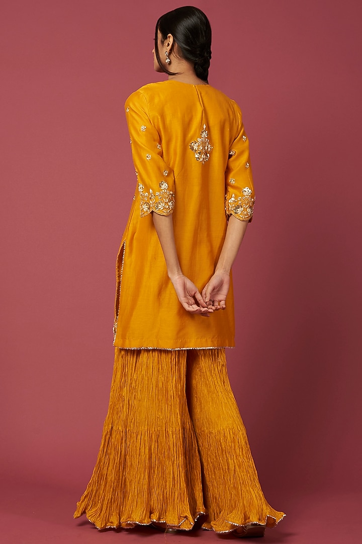 Mustard Yellow Crush Wedding Sharara Set by SURBHI SHAH at Pernia's Pop Up Shop