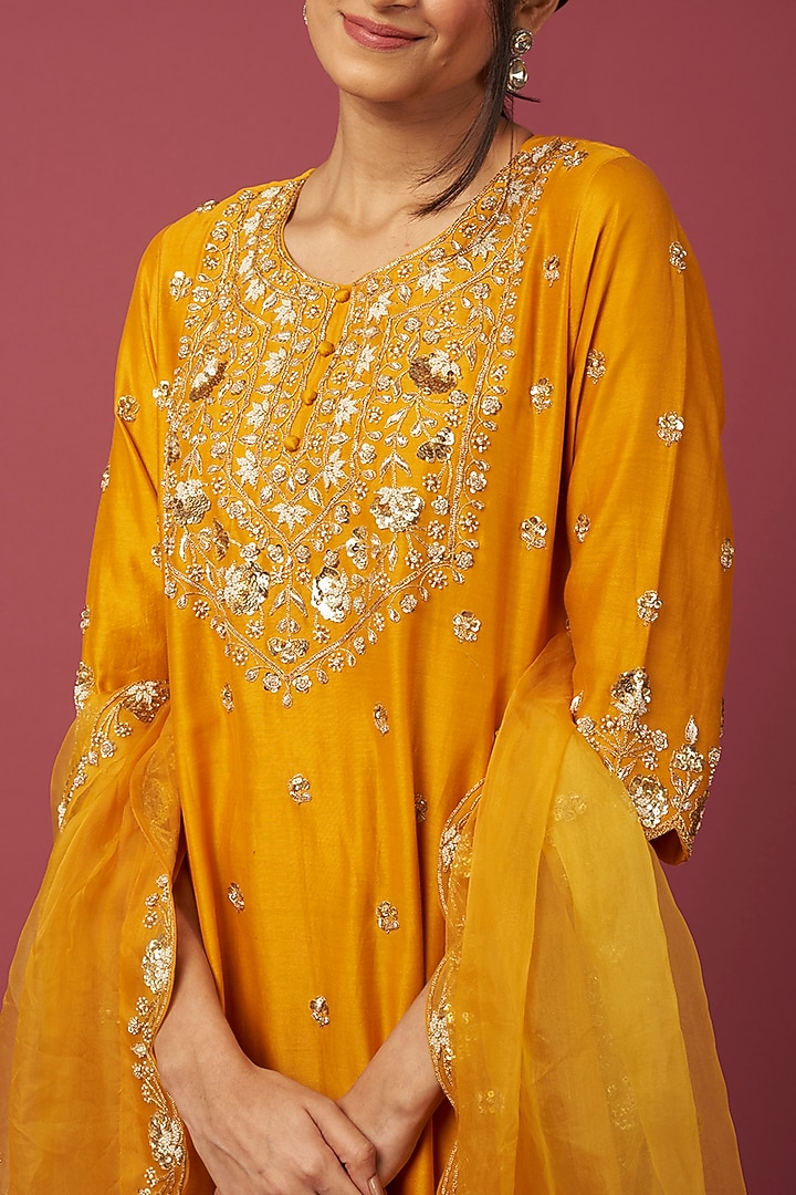 Mustard Yellow Crush Wedding Sharara Set by SURBHI SHAH at Pernia's Pop Up Shop