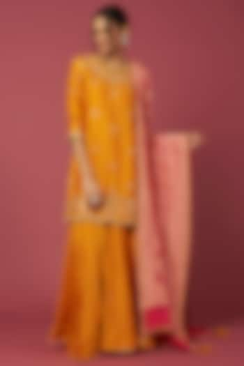 Mustard-Orange Silk Sharara Set by SURBHI SHAH at Pernia's Pop Up Shop