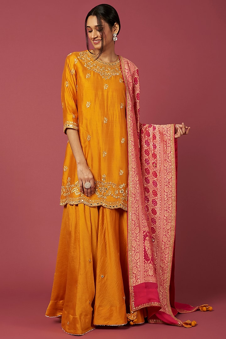 Mustard-Orange Silk Sharara Set by SURBHI SHAH at Pernia's Pop Up Shop