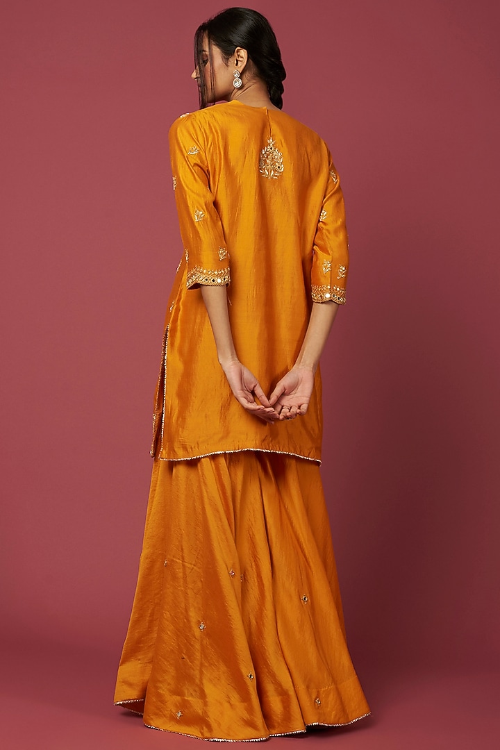 Mustard-Orange Silk Wedding Sharara Set by SURBHI SHAH at Pernia's Pop Up Shop