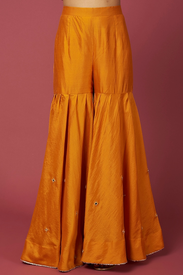 Mustard-Orange Silk Wedding Sharara Set by SURBHI SHAH at Pernia's Pop Up Shop