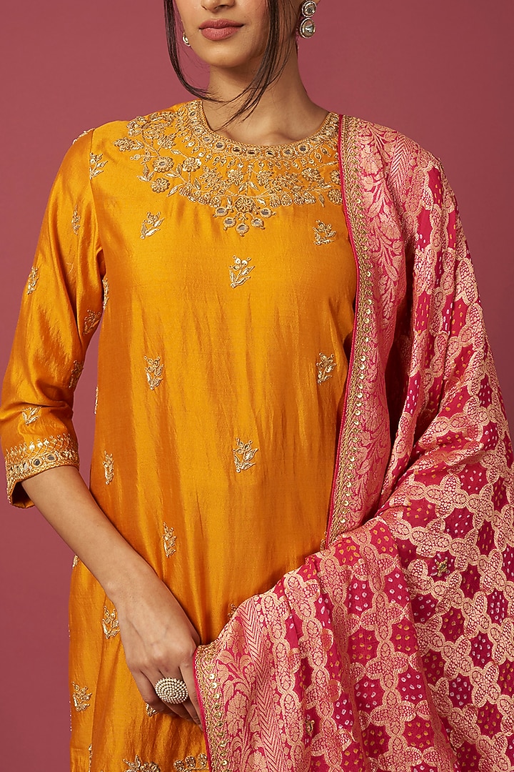 Mustard-Orange Silk Wedding Sharara Set by SURBHI SHAH at Pernia's Pop Up Shop