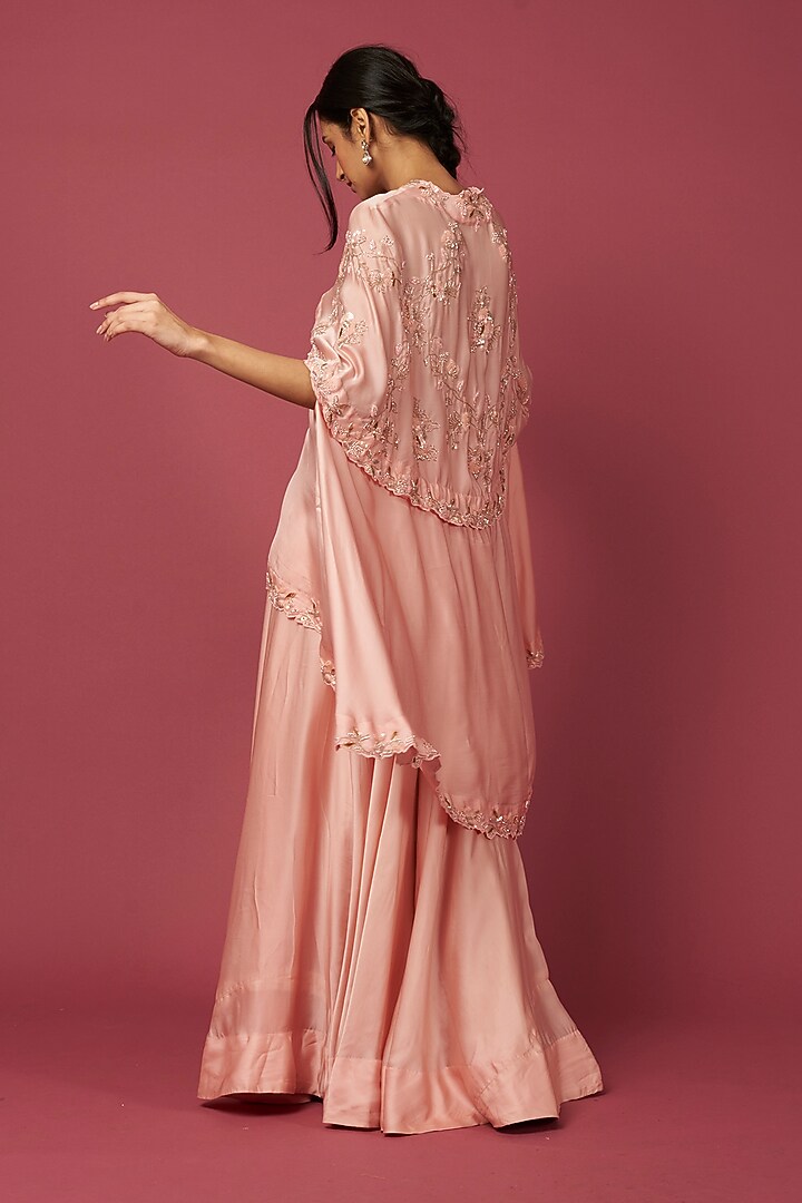 Peach Hand Embroidered Cape Set by SURBHI SHAH at Pernia's Pop Up Shop