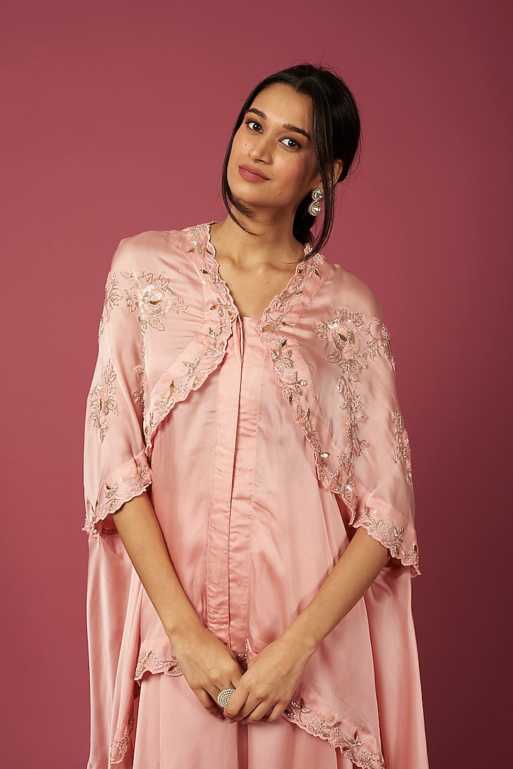 Peach Hand Embroidered Cape Set by SURBHI SHAH at Pernia's Pop Up Shop