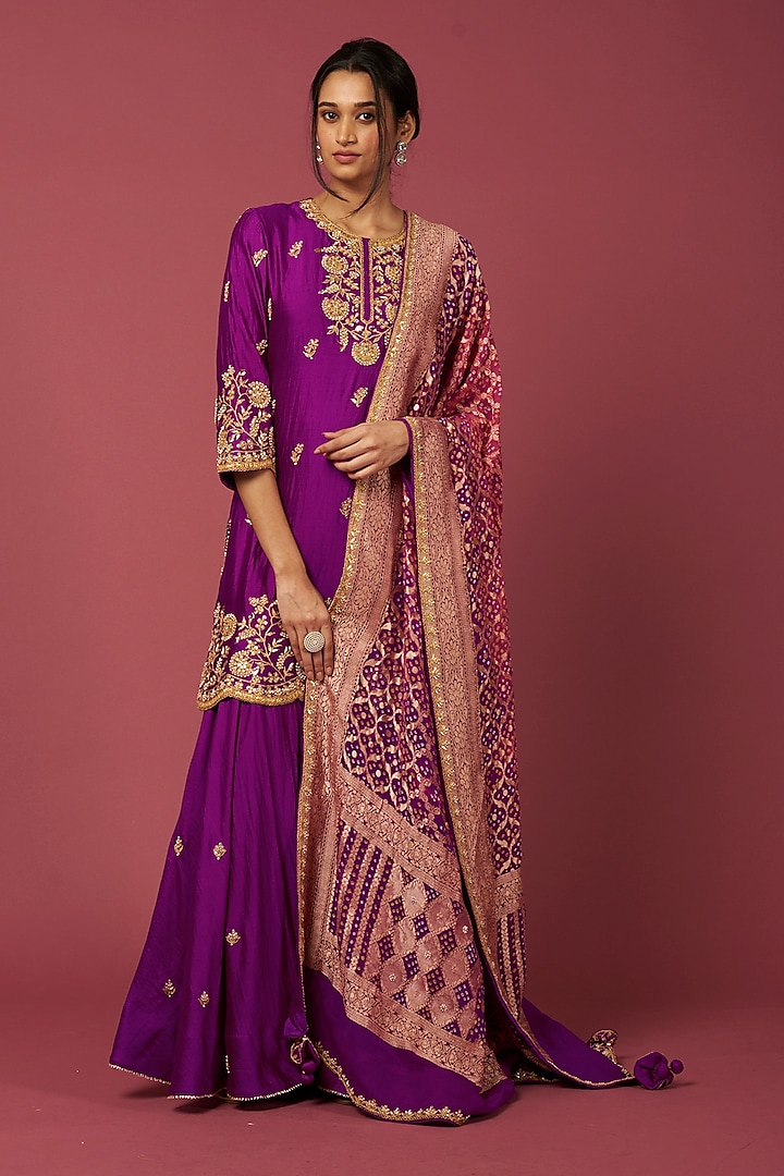 Purple Silk Sharara Set by SURBHI SHAH at Pernia's Pop Up Shop