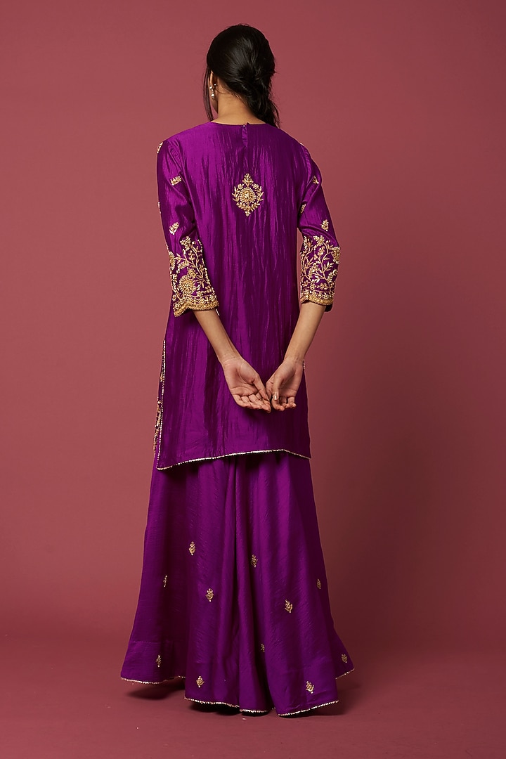 Purple Silk Wedding Sharara Set by SURBHI SHAH at Pernia's Pop Up Shop