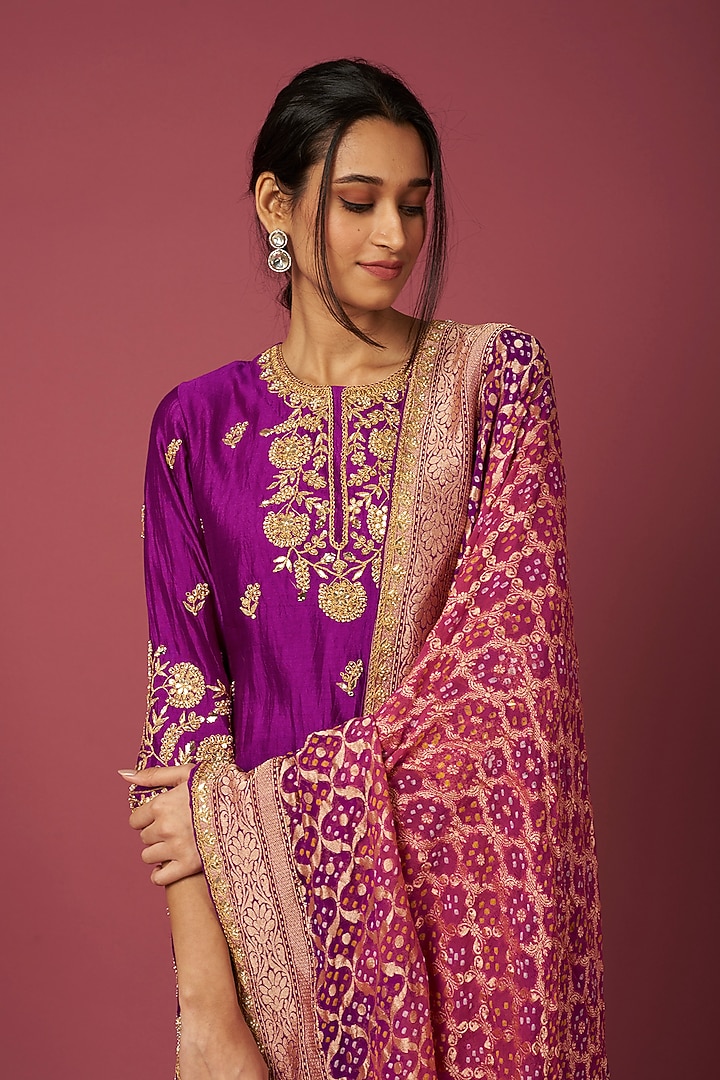 Purple Silk Wedding Sharara Set by SURBHI SHAH at Pernia's Pop Up Shop