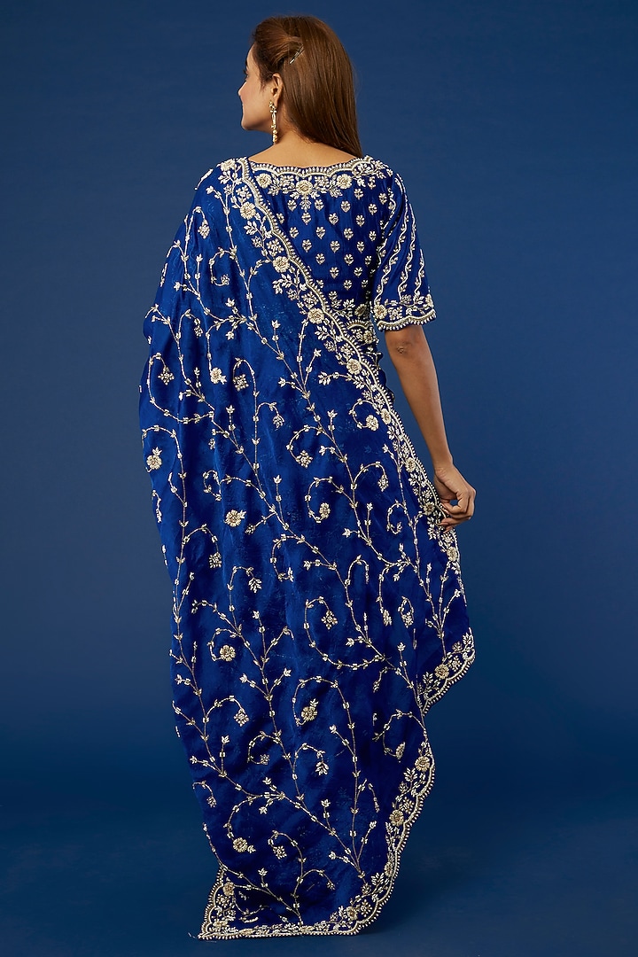 Teal Blue Embroidered Reception Saree Set by SURBHI SHAH at Pernia's Pop Up Shop