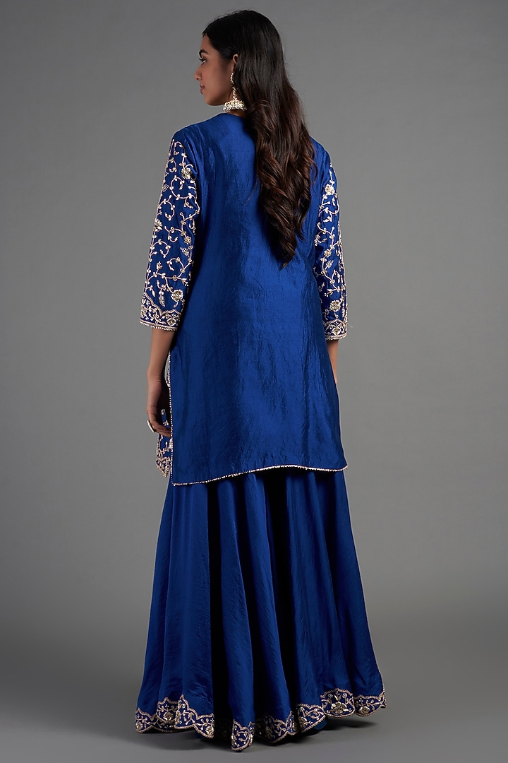 Teal Blue Hand Embroidered Wedding Sharara Set by SURBHI SHAH at Pernia's Pop Up Shop