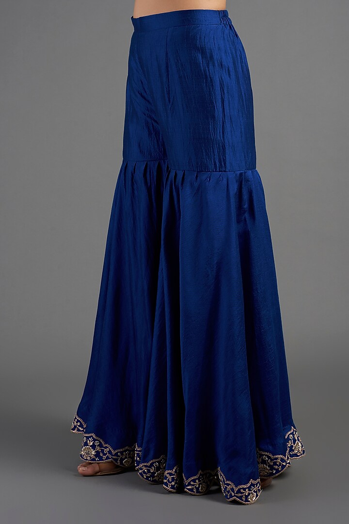 Teal Blue Hand Embroidered Wedding Sharara Set by SURBHI SHAH at Pernia's Pop Up Shop