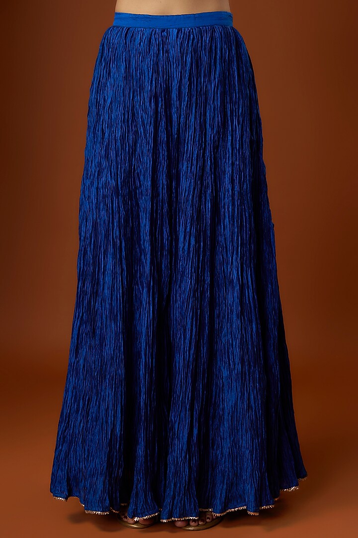 Teal Blue Bandhej Crushed Skirt Set by SURBHI SHAH at Pernia's Pop Up Shop