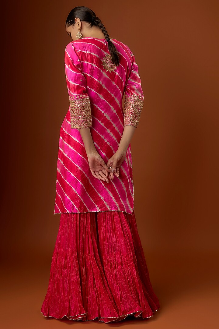 Hot Pink Pure Spun Silk Crushed Wedding Sharara Set by SURBHI SHAH at Pernia's Pop Up Shop