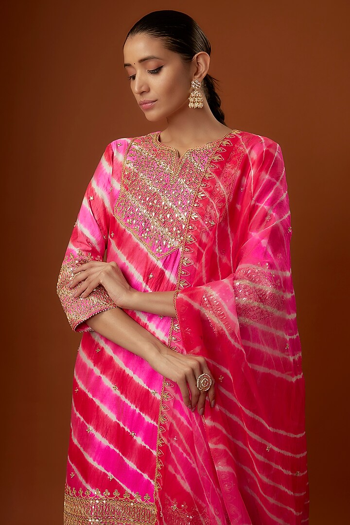 Hot Pink Pure Spun Silk Crushed Wedding Sharara Set by SURBHI SHAH at Pernia's Pop Up Shop